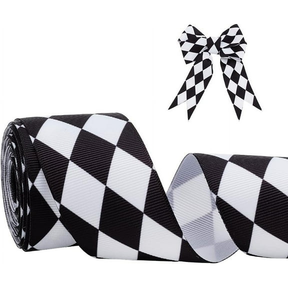 PH 12yards Black and White Checkered Ribbon 1.5" Craft Gingham Grosgrain Ribbon Diamond Plaid Ribbon Decorative Ribbons for Gift Wrap Cake Party Decoration Holiday Christmas for DIY