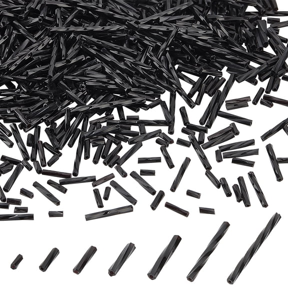 PH 1390pcs 7 Sizes Black Twisted Bugle Beads Glass Bugle Beads 4 5 9 12 15 20 25mm Long Tube Beads Seed Beads Craft Loose Spacer Bead for DIY Bracelet Jewelry Crafts Making Beading Sewing
