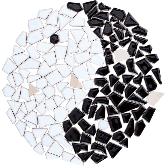 PH 140pcs Ceramic Mosaic Tiles Irregular Shape Mosaic Tiles Ceramic Mosaic Pieces Chips for Home Decoration DIY Handmade Project Black White 9.4x8.6 inch colorful