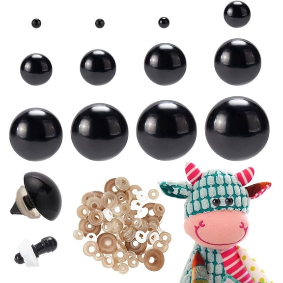 PH 144PCS Safety Eyes 12 Style 5~29mm Plastic Black Craft Eyes with Washers Round Stuffed Animal Eyes for Amigurumi Puppet Teddy Bear Crochet Plush Animal Making