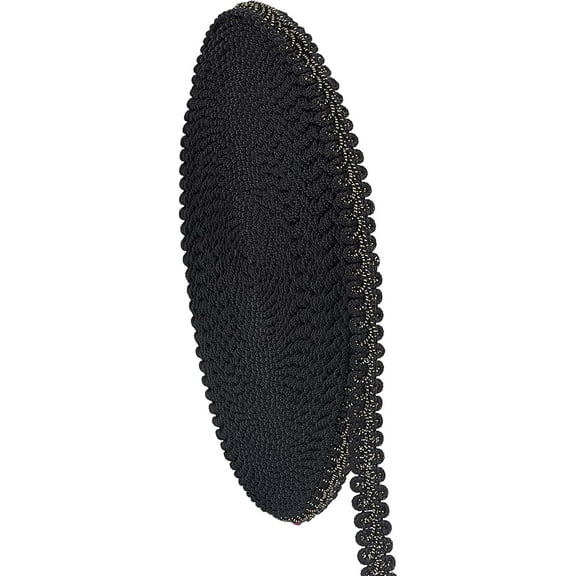 PH 15 Black Yards Gimp Braid Trim 12mm Metallic Polyester Woven Braid Trim Decorative Gimp Trim Ribbon for Costume DIY Crafts Sewing Upholstery Curtain Slipcover Decoration Black