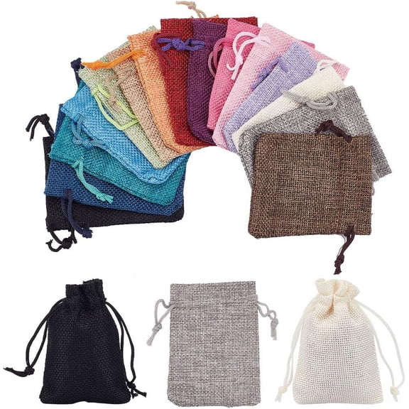 PH 15 Color Burlap Gift Bags Drawstring Packing Pouches Bags 2.7x3.5'' Small Cloth Gift Bags Packing Storage Linen Jewelry Pouches for Valentine Wedding Party Shower Birthday Xmas Jewelry Colorful