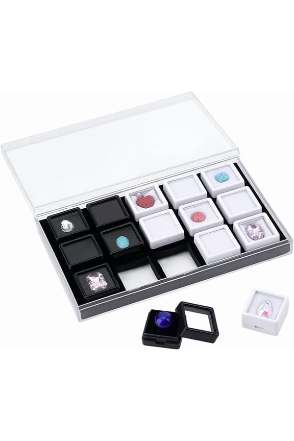 PH 15 Grids Gemstone Display Box Charm Display Tray Gem Box Stone Organizer Jewellery Display Box with Lid Container for Mini Gemstones Diamond Collection Organizer 1" Inner Demension White DIY