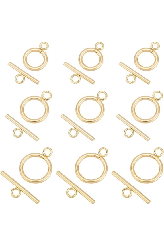 PH 15 Sets 3 Sizes 304 Stainless Steel Round Toggle Clasps Connectors for Bracelet Necklace Jewelry Making Golden Colorful