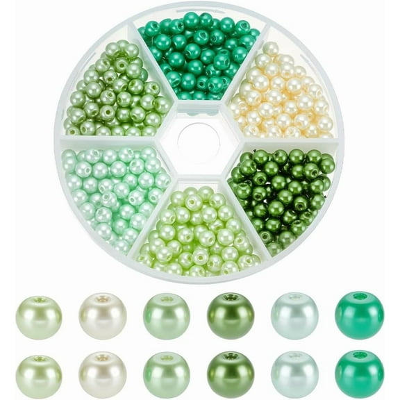 PH 150pcs 6 Colors Pearl Beads 4mm Green Glass Beads Round Satin Pearls Craft Bead Spacer Bead for Summer Spring Jewellery Making Bracelet Necklace DIY Crafts colorful