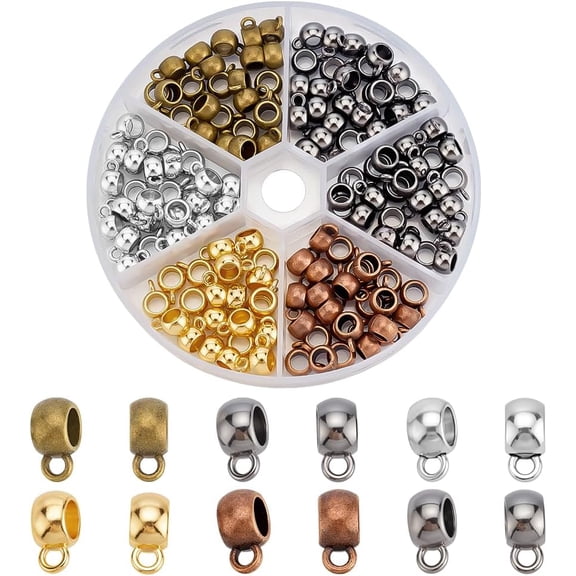 PH 150pcs Column Bail Beads 6 Colors Spacer Beads Tube Slide Charm Hanger Dangle Links Tibetan Connector Bail Tube Bead for European Charm Bracelet Necklace Pendant Making Hole: 5mm Colorful