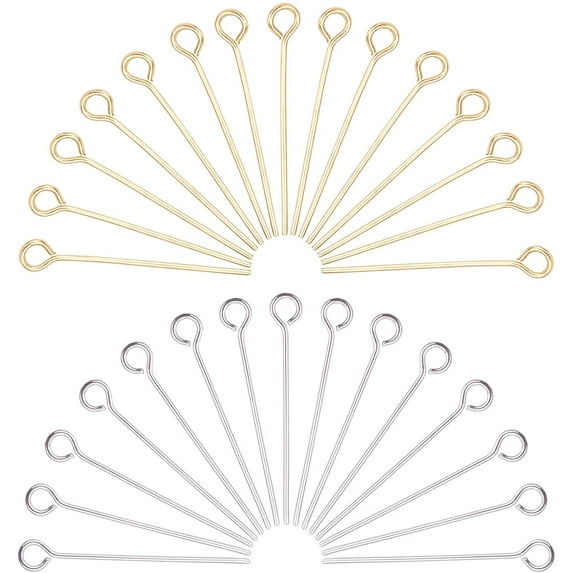 PH 160 pcs 25mm(1 inch) 304 Stainless Steel Head Pins Findings 21 Gauge(0.7mm) Open Eye Pin for Earring Pendant Bracelet Jewelry DIY Craft Making Golden/Silver