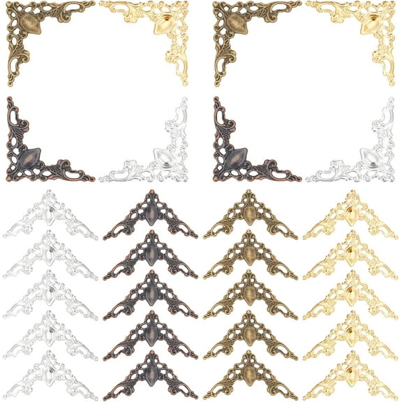 PH 160pcs Corner Protectors 4 Color Guard Edge Cover Decorative Metal Book Box Corner Protector Vintage Cover Pad for Book Scrapbooking Albums Menus Triangle Carved 1.5x1.1 Inch Multi-color