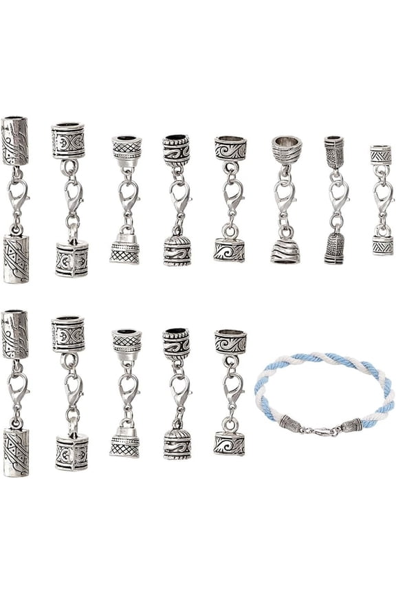 PH 16pcs 8 Styles Alloy Cord End Caps with Lobster Clasp Leather Jewelry Clasps Necklace End Caps End Tip with Loop Ring Connector for DIY Bracelets Necklaces Chokers Jewelry Making for DIY