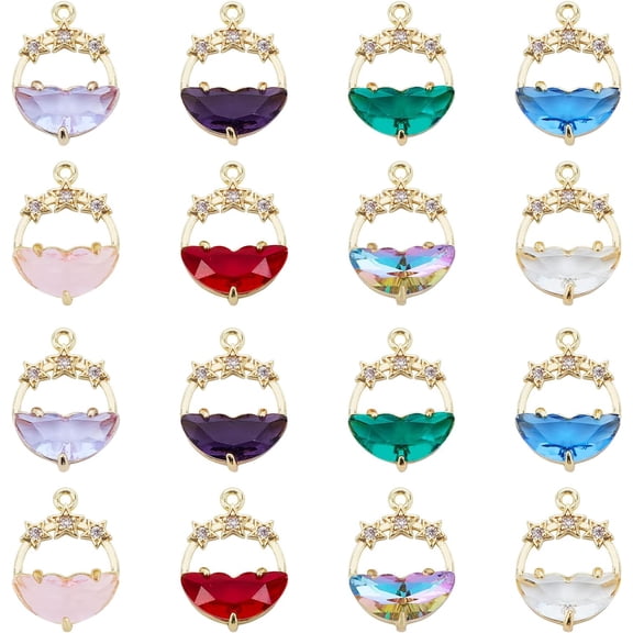 PH 16pcs Rhinestone Pendants 8 Colors Golden Necklace Charms Colorful Pendant Moon Star Charms for Women Earring Bracelet Necklace DIY Jewelry Gift 21mm/0.82"