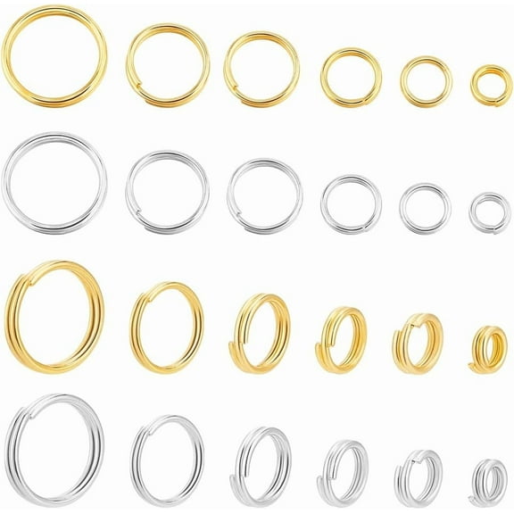 PH 180pcs Jump Rings Split Jump Rings Connector Rings 6 Sizes Round Connector Double Loops Rings Silver Gold for Jewelry Making Supplies Crafts Keychains Bracelets and Necklace Repair diy