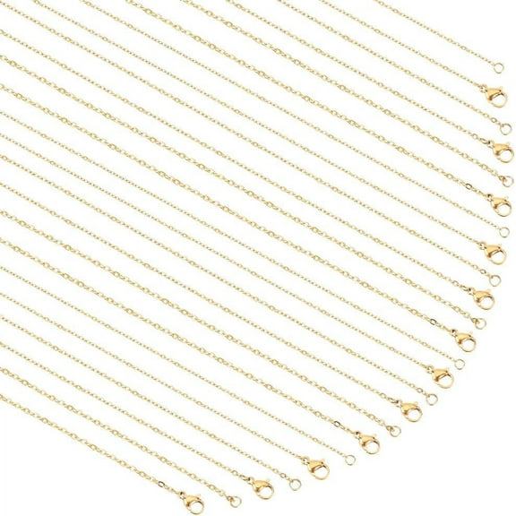 PH 18K Gold Plated Cable Chain Solid Necklaces Brass Golden Necklace Chains Long Link Necklace Chains for Men Women Charms Pendant Jewelry Gifts Making for DIY