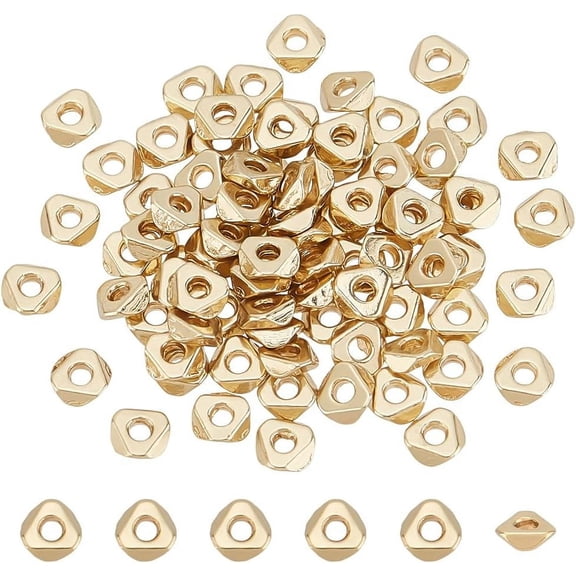 PH 18K Gold Plated Triangle Spacer Beads 80pcs 4mm Geometric Brass Spacers Loose Beads Metal Spacer Beads for Stackable Necklace Bracelet Jewelry Making DIY Crafts Gold