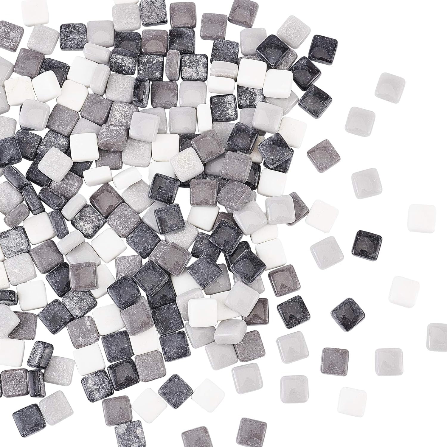 PH 190 pcs 12mm(0.47 Inch) Square Glass Mirror Tiles Mini Glass Decorative Mosaic Tiles for Home Decoration Crafts Jewelry Making Black/White/Gray Mixed Color