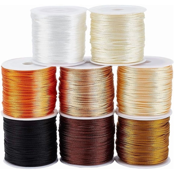 PH 1mm Silky Satin Cord for Bracelet 8 Rolls Nylon String Yellow Series Rattail Satin Thread Bracelet Beading String for Bracelet Necklace Kumihimo Macrame Craft Lanyards 262yards Colorful