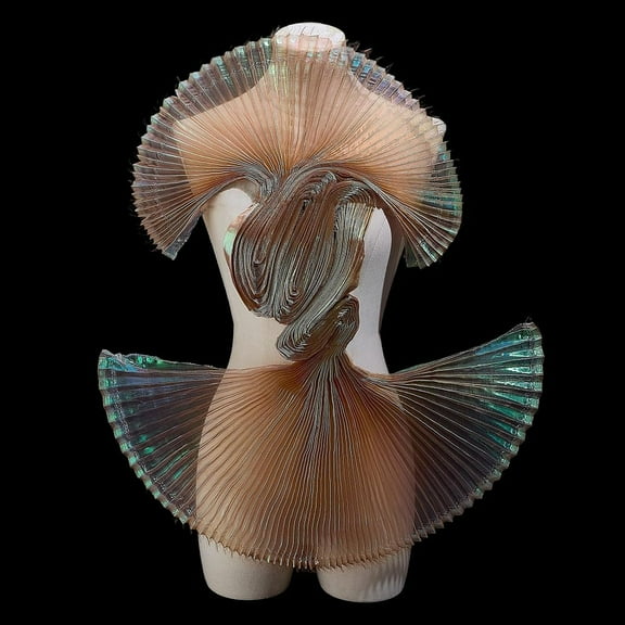 PH 2.2 Yards Mermaids Pleated Fabric 59" Gradient Pleated Organza Gauze Cloth Orange Decorative Ruffled Fabrics Polyester Ruffled Fabric Trim for DIY Sewing Craft Garment Accessory for DIY