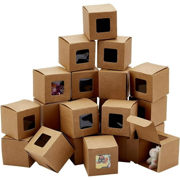 PH 2 Inch Mini Gift Boxes with Window 40pcs Square Paper Box Foldable Chocolate Cookies Candy Box Small Homemade Soap Packaging Boxes for Wedding Christmas Proposal Party Decor Brown Beige