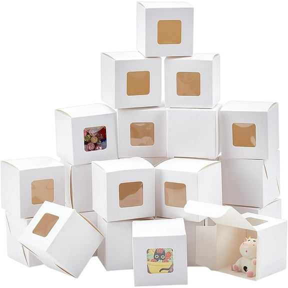 PH 2 Inch White Mini Gift Boxes 40pcs Square Paper Box with Window Foldable Chocolate Cookies Candy Box Small Homemade Soap Packaging Boxes for Wedding Christmas Proposal Party Decor White