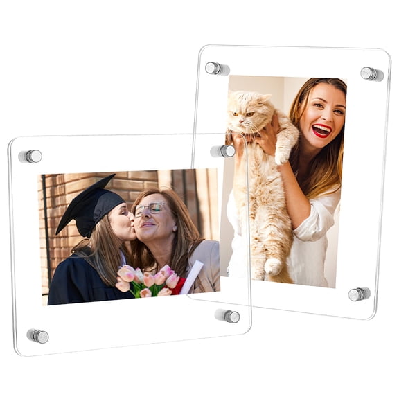 PH 2 Pack Acrylic Floating Frame 5 x 7 Clear Floating Picture Frames Double Sided Acrylic Poster Frame Freestanding Floating Frames for Artwork
