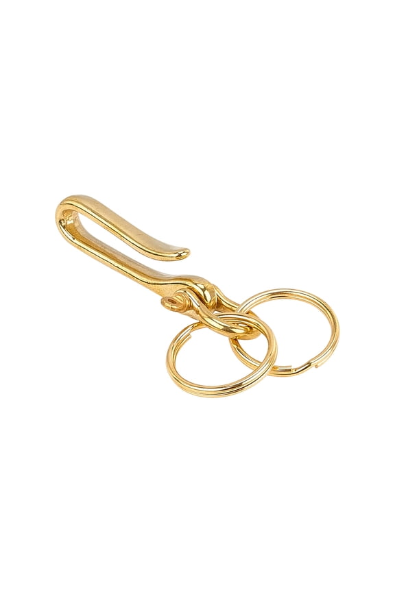 PH 2 Pieces Brass Solid U Shape Hook Car Loop Pocket Clip with Fishhook Key Chain Shackle Split Ring Key Ring for Men Wallet Chain Accessory Golden