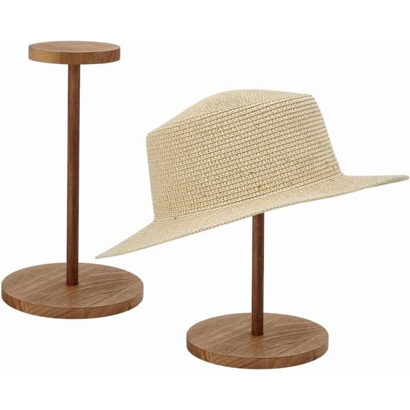PH 2 Sets Hat Display Stand Wooden Display Stand Hat Rack Stand Hat Holders Hat Storage Organizer Wigs Stand for Vendors Home Hat Helmet Wigs Display Organizer Storage 5.7x10.4 Brown