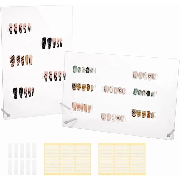 PH 2 Sets Nail Art Display Board Nail Display Stand 60pcs False Nail Tips Stand Sample Display Nail Practice Board Polish Stands Showing Holder for Nail Art Design Display Manicure Tool for DIY