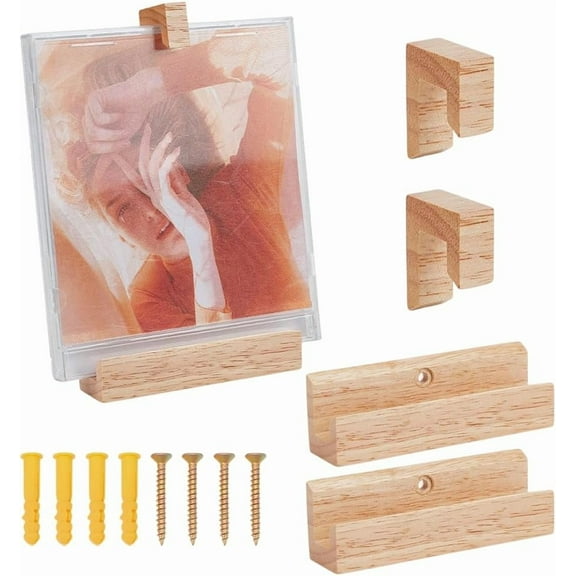 PH 2 Sets Wooden Vinyl Record Shelf Wall Mount Records Display Album Display Holder Vinyl Shelf Magazine Rack Wood Floating Shelves for LP Storage Vintage Home Decor 3.7x1.1x0.9 Inch for DIY