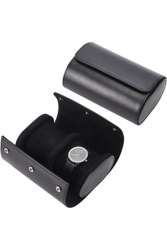 PH 2 Slots Leather Watch Case 3.9x6x2.9'' Black Watch Travel Case Double Watch Storage Case Watch Carrying Case Watch Organizer Watch Display Case for Men's Women's Watches Black DIY