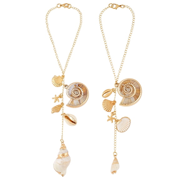 PH 2 Styles Hanging Seashell Car Decor Gold Sea Shells Rear View Mirror Charms Boho Beach Themed Car Accessories