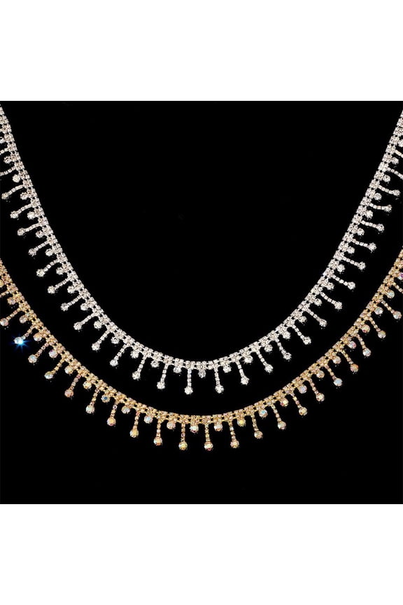 PH 2 Yards Rhinestone Fringe 0.8 Inch Tassel Trim Tassel Chain Diamond Beaded Fringe Belt Rhinestone Cup Chains for DIY Clothing Sewing Jean Jacket Wedding Decoration Golden/Silver Colorful