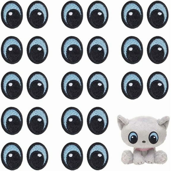 PH 20 Pairs Blue Black Eyes Iron on Patch Cute Eyes Embroidery Patches Polyester Sew on Eye Patch Decorative Cartoon Eye Patches for Clothing Hat Backpack Shoes Jacket 0.78x0.6inch Blue
