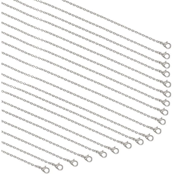 PH 20 Strands Necklace Chain Silver Plated Necklace Chains Bulk Cable Chain Charms for Pendant Necklace Jewelry Making 23.6" for DIY