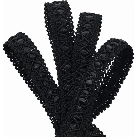 PH 20 Yards Leather Braid Trims 3/4 inch Wide Gimp Braid Trim Flat Upholstery Strap Trim Leather Edge Sewing Ribbon for Home Decor Garment Accessories DIY Sewing Craft Black Black DIY