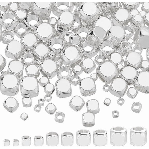 PH 200PCS Cube Spacers Beads 2/3/4/5/6mm Square Spacer Beads Metal Beads Loose Beads for Beads Summer Hawaii Stackable Bracelet Necklace Jewelry Making Supplies Silver Silver