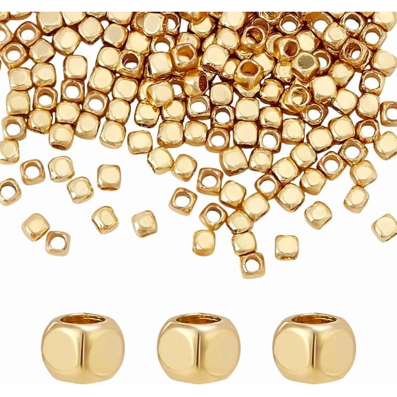 PH 200pcs 2mm Cube Spacers Beads 18K Gold Plated Cube Beads Brass Loose Connector Bead Smooth Square Spacer Bead Jewelry Findings for Stackable DIY Bracelet Necklace Jewelry Making Gold