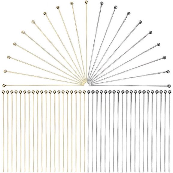 PH 200pcs Jewelry Pins - 50mm 304 Stainless Steel Bendable Long Pins - Golden/Stainless Steel Color Colorful DIY