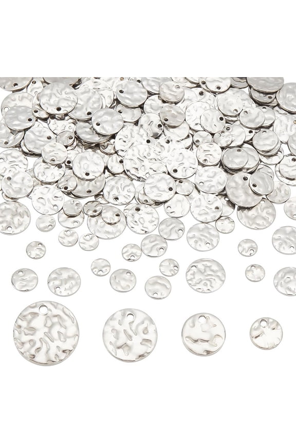 PH 200pcs Metal Stamping Blanks 304 Stainless Steel Blank Tags Flat Round Charms with Textured Pattern Message Word Tag Pendants for Bracelet Earring Jewelry Gift Making Gray