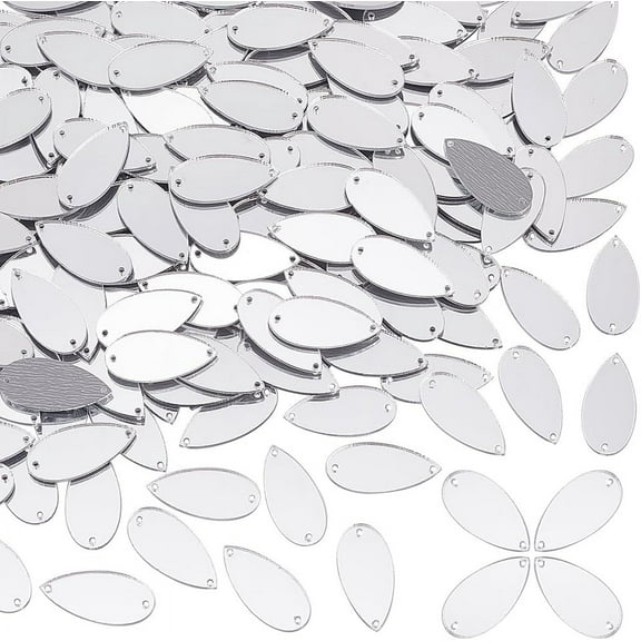 PH 200pcs Teardrop Sew on Mirrors Pieces Silver Acrylic Sew on Rhinestones with Holes 1 x 0.5 inch Mirror Beads for DIY Wedding Clothing Bags Shoes Decoration Crafts Jewelry Making Silver