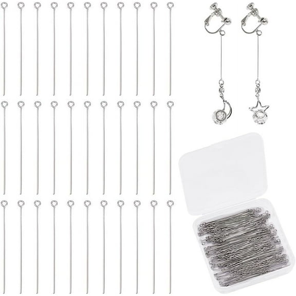 PH 205 Pcs 304 Stainless Steel Head Pins Findings Eye Pin Length 1.5 Inch 23-Gauge for Jewelry Making Silver