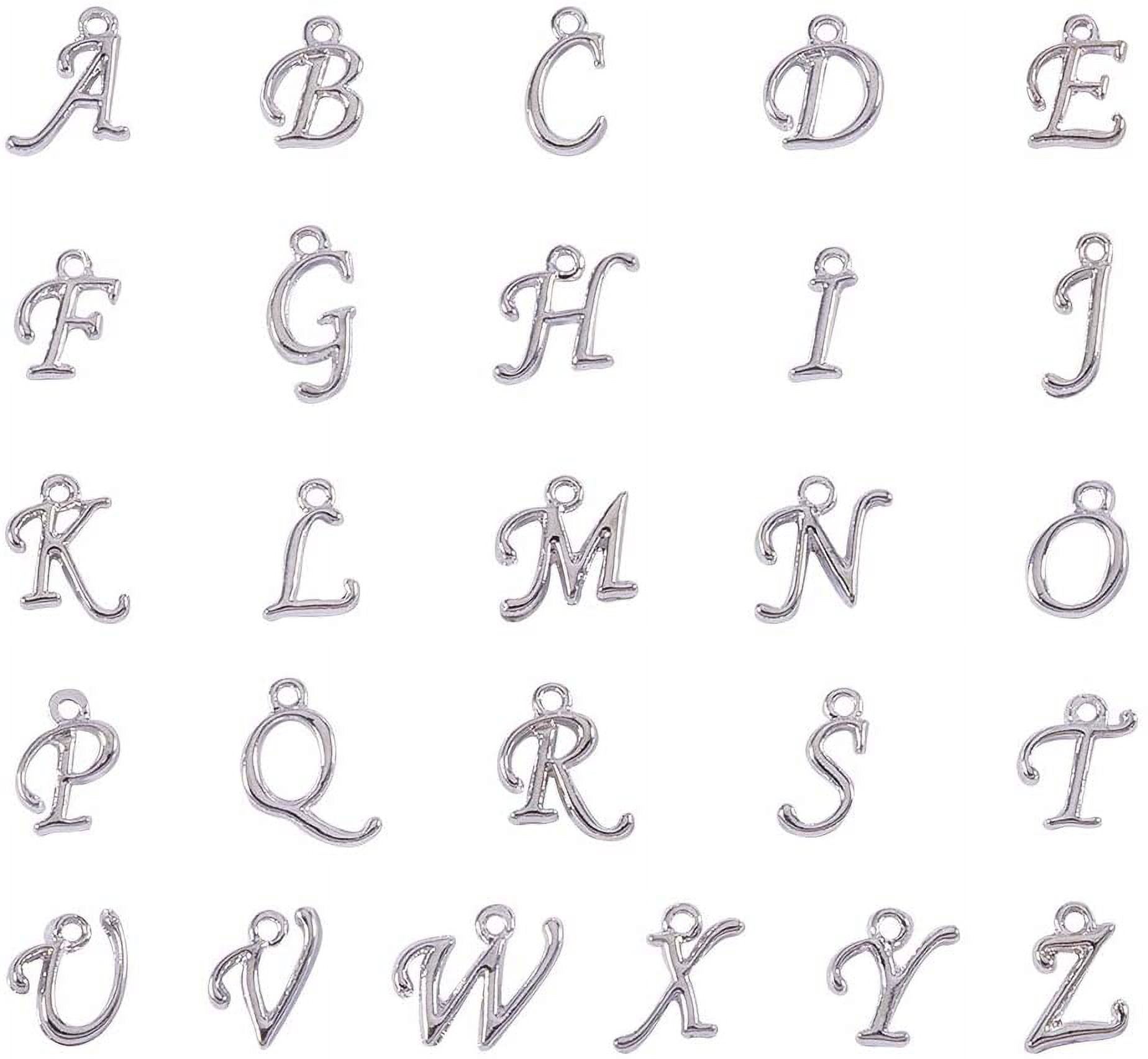 PH 208pcs Alloy Alphabet Charm Pendant Loose Beads Platinum Plated A-Z Letter Pendant for Jewelry Making(8 pcs for each letter) Grey