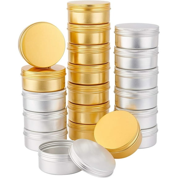 PH 20pcs Aluminium Tin Cans 5 oz Empty Candle Tins with Screw Lid Large Metal Tea Storage Case Jars Storage Containers for Cosmetic Candles Candy Party Favors Travel (Platinum Golden) for DIY