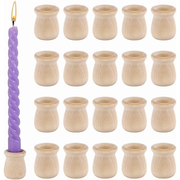 PH 20pcs Candle Cups Wood Candle Holders Unfinished Wooden Candle Cups Wood Dowel Caps Candlesticks Holders for Hand Painting Crafts Home Decor Fireplace Decor 1  1.3 Inch Blanched Almond