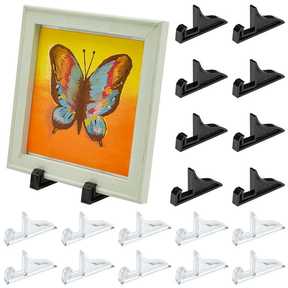 PH 20pcs Easel Stands Plastic Photo Frame Display Stands Black Clear Plate Stand Holder Picture Display Easel for Book Plate Plaque Photo Platter