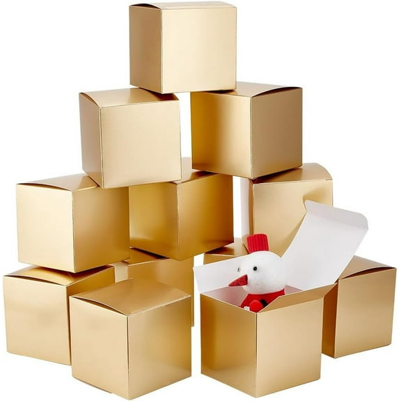 PH 20pcs Golden Gift Box Mini Cardboard Boxes Cube Gift Boxes Paper Favor Boxes Cookie Cake Containers for Gifts Christmas Wedding Birthday Party Chocolate Easter 3.9x3.9x3.9'' Gold