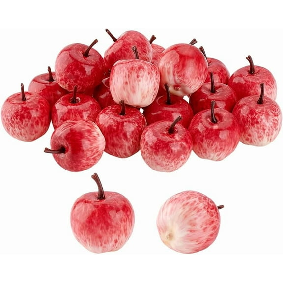 PH 20pcs Mini Red Apples 1.4x1.7 Inch Artificial Decorative Plastic Fruits Realistic Small Dector Apples for Kitchen Centerpiece Photography Props Red