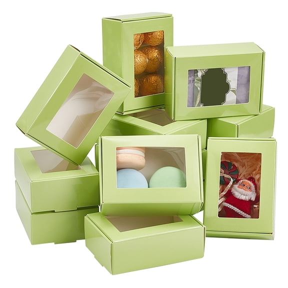PH 20pcs Paper Gift Boxes with Window 3.3x2.3x1.1in Packaging Box Samll Paper Donuts Box Green Gift Box Rectangle Bakery Box