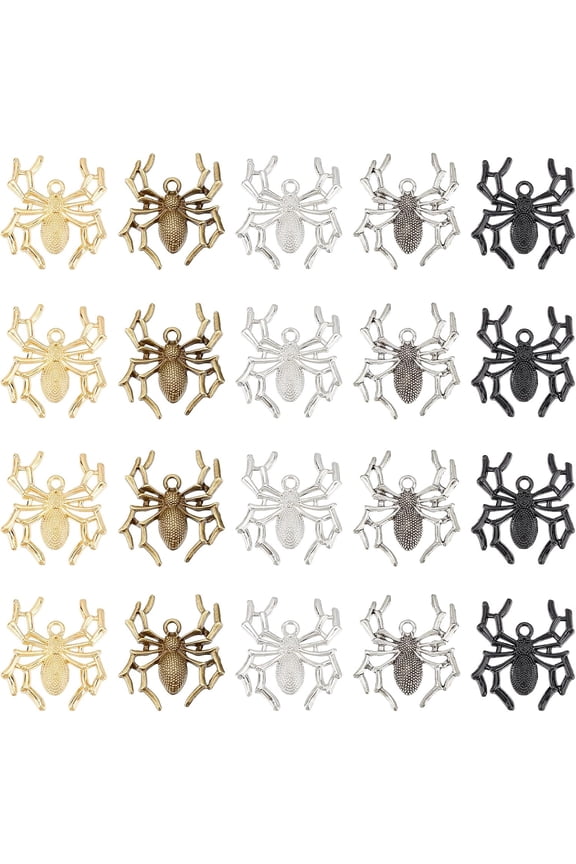 PH 20pcs Spider Charms 5 Color Animal Pendants Vintage Spider Charms Miniature Animal Charms Alloy Dangle Charms for Key Chain Bracelet Necklace Jewelry Making Colorful DIY