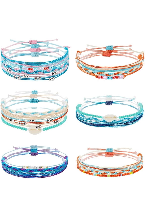 PH 20pcs Surf String Bracelets Natural Shell Bracelets 6 Style Adjustable Summer Bead Bracelets Colorful Cord Bracelet Handmade String Rope Bracelet Anklets Jewelry for Men Women colorful