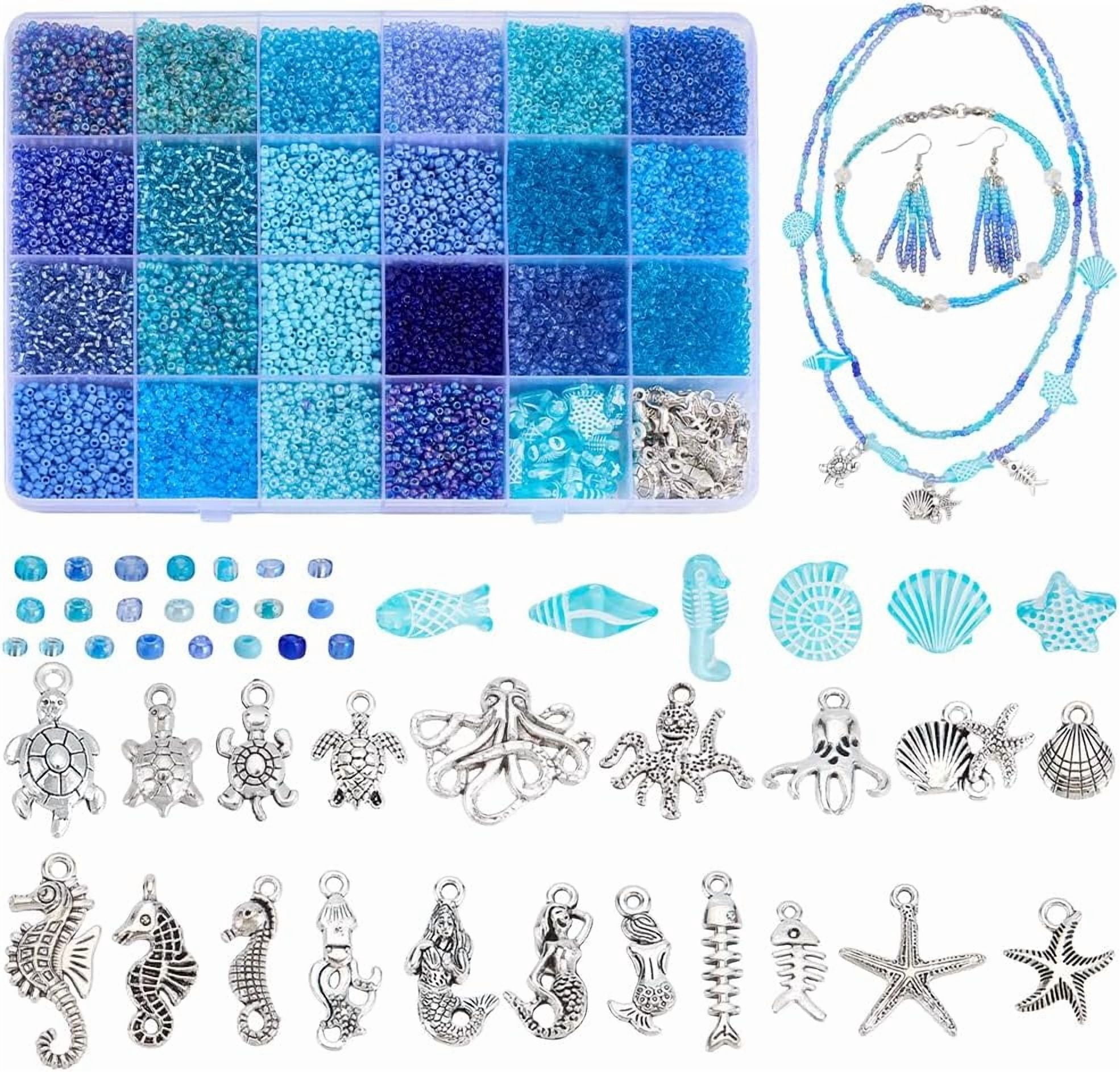 PH 22060pcs Blue Seed Beads Kit 22 Colors 2mm Mini Glass Beads Ocean Jewelry Making Kit Animal Charms Acrylic Beads Waist for Making Bracelet Necklaces Earring colorful DIY