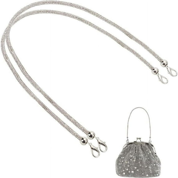 PH 23 Inch Rhinestone Bag Straps 2pcs Alloy Bag Handles 5mm Metal Bag Straps Short Purse Handles Handbag Handles Wallet Straps Bag Replacement Strap with Swivel Clasp for DIY Bags Platinum Platinum